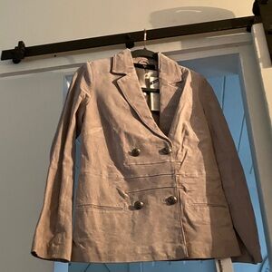 New Rachel Zoe Double-Breasted Grey Suede Blazer